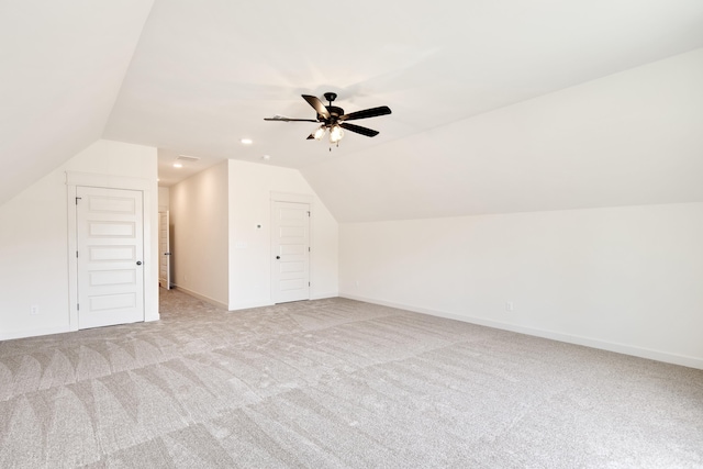 520 Valley Forge Ln, Rossville, TN 38066 - bonus room featuring light carpet, lofted ceiling, a ceiling fan, baseboards, and recessed lighting