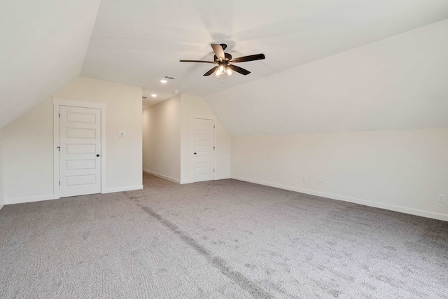 bonus room featuring carpet, ceiling fan, and lofted ceiling