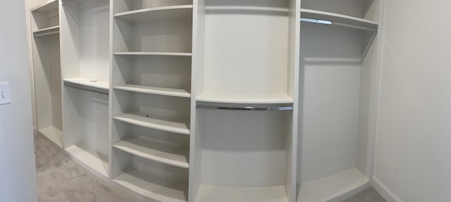 spacious closet featuring light carpet