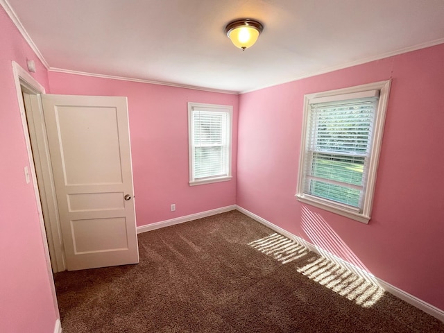 carpeted spare room featuring ornamental molding