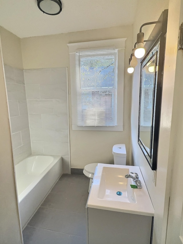 full bathroom with tile patterned floors, vanity, toilet, and bathing tub / shower combination