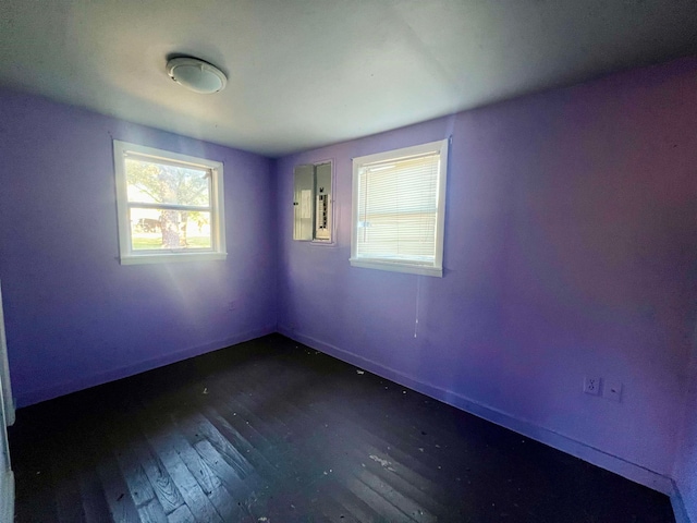 spare room with dark wood-type flooring