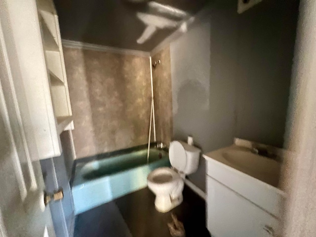 full bathroom featuring shower / bathtub combination, vanity, and toilet