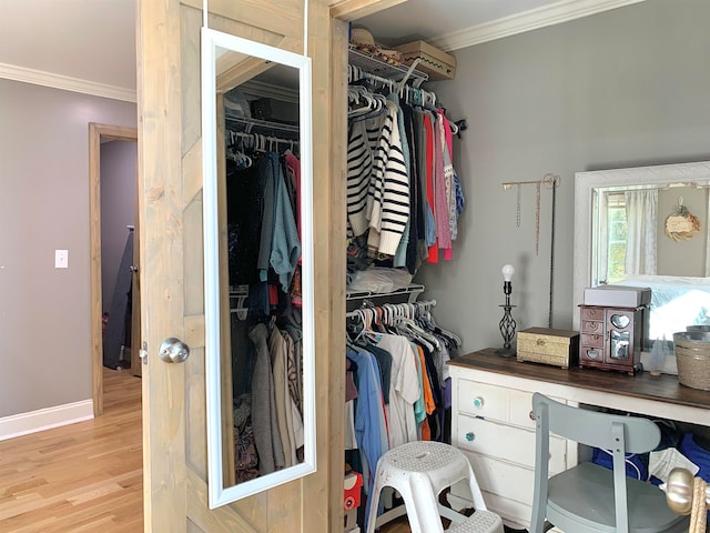 spacious closet featuring light wood-type flooring