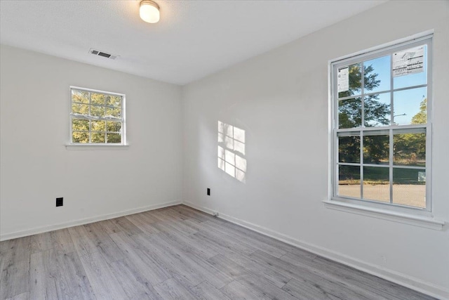 spare room featuring a healthy amount of sunlight and light wood-type flooring