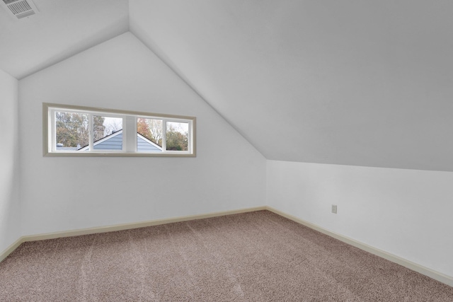 additional living space featuring carpet and vaulted ceiling