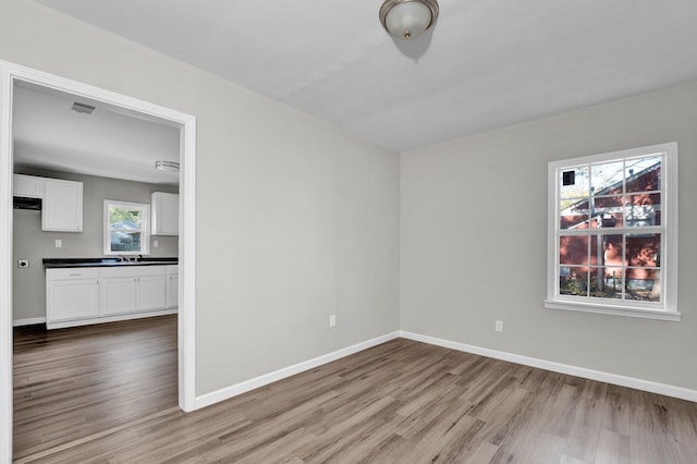 spare room featuring light hardwood / wood-style floors and sink