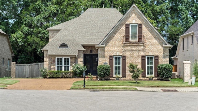 view of front of house with french doors and a front lawn