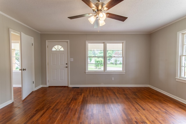 foyer entrance featuring a textured ceiling, dark hardwood / wood-style floors, and plenty of natural light