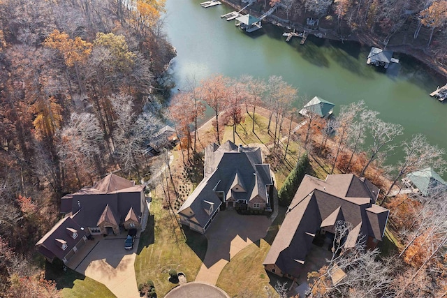 drone / aerial view featuring a water view