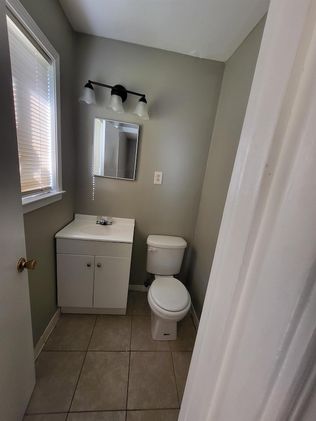 bathroom featuring tile patterned flooring, vanity, and toilet