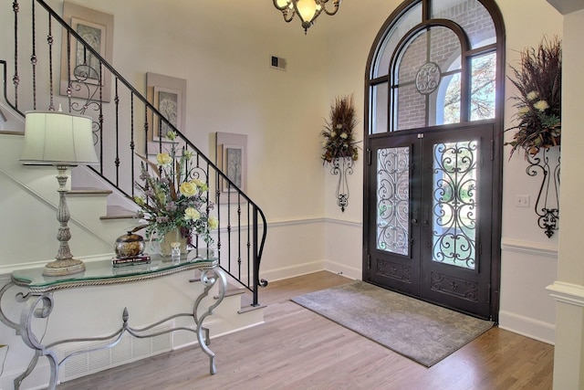 595 Kenrose St, Collierville, TN 38017 - foyer entrance featuring stairway, wood finished floors, french doors, and a high ceiling