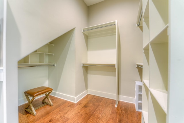 walk in closet with wood-type flooring