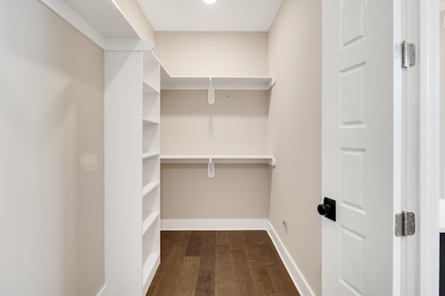 spacious closet with dark hardwood / wood-style floors