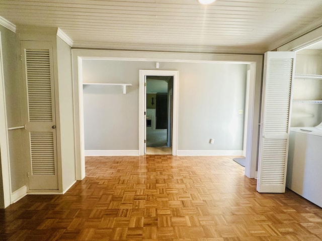 corridor featuring crown molding and light parquet floors