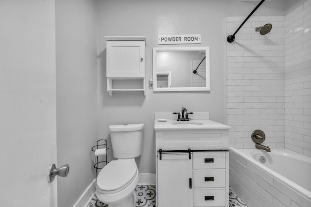 full bathroom featuring tile patterned floors, vanity, toilet, and tiled shower / bath