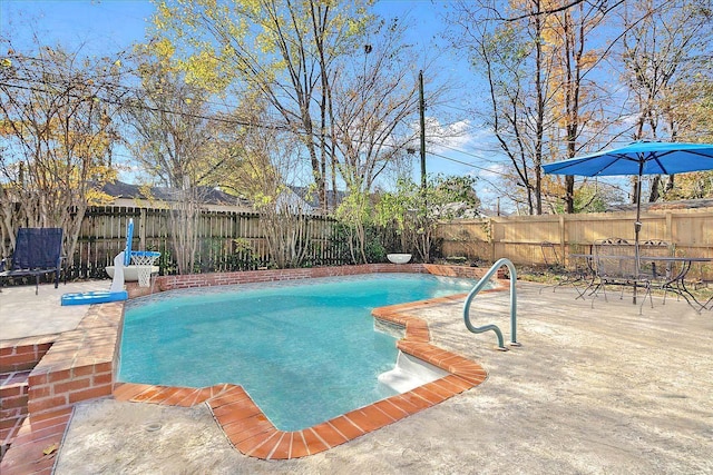 view of swimming pool featuring a patio area