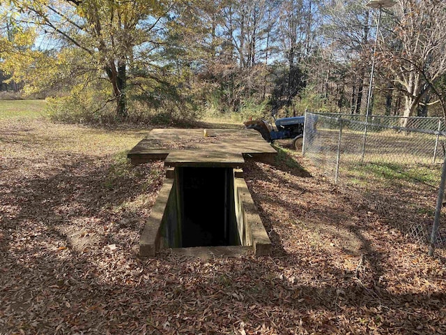 view of storm shelter