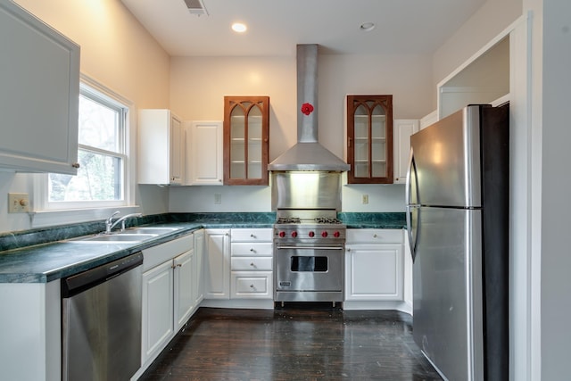 kitchen with white cabinetry, sink, wall chimney exhaust hood, and stainless steel appliances