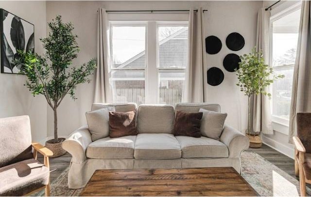 living room with hardwood / wood-style floors