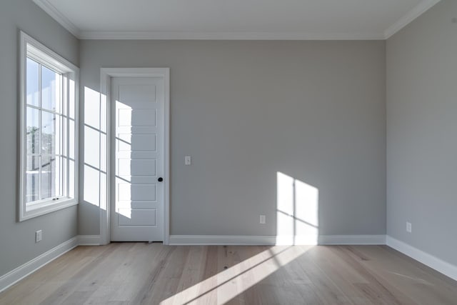 interior space with light wood-type flooring and crown molding