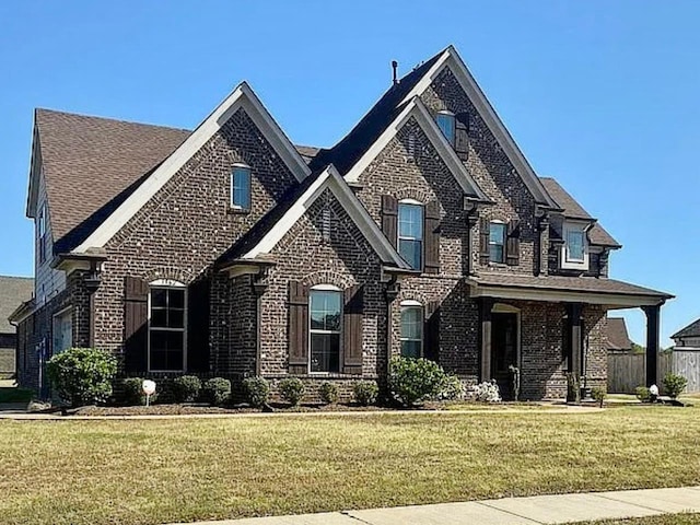 view of front of home featuring a front yard and a garage