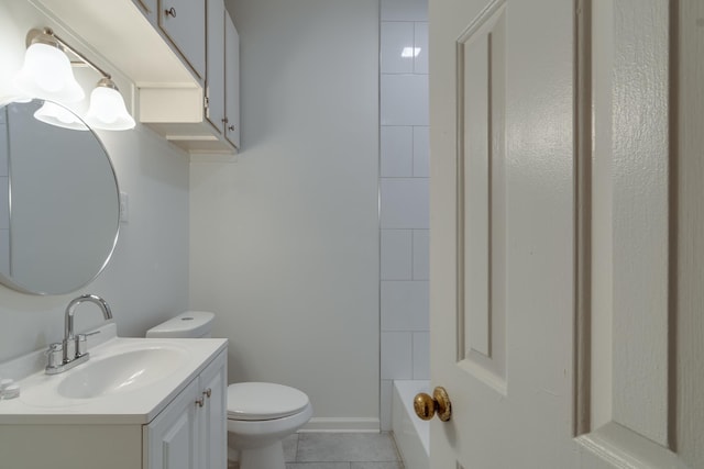 full bathroom featuring tile patterned floors, vanity, independent shower and bath, and toilet