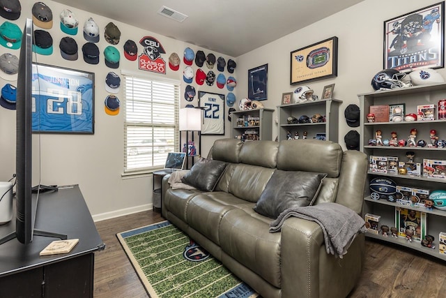 living room featuring dark hardwood / wood-style floors