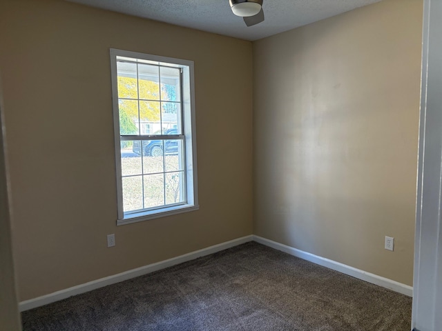 empty room with carpet and a textured ceiling