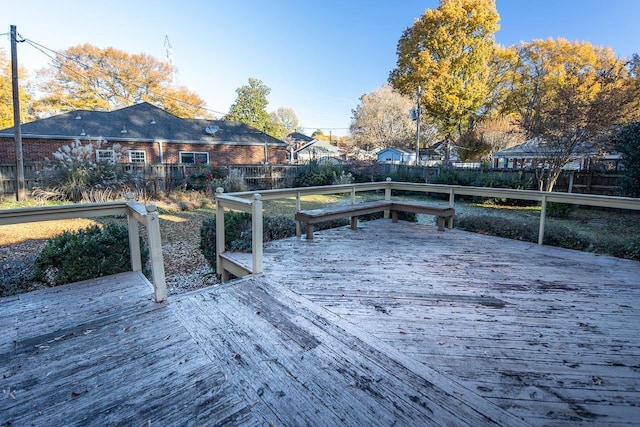 wooden terrace featuring fence