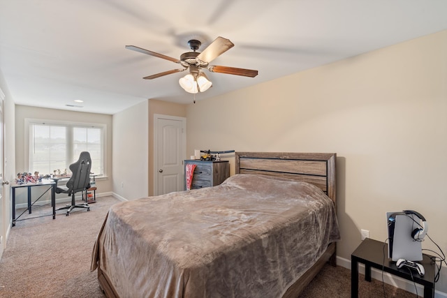 bedroom featuring carpet flooring and ceiling fan