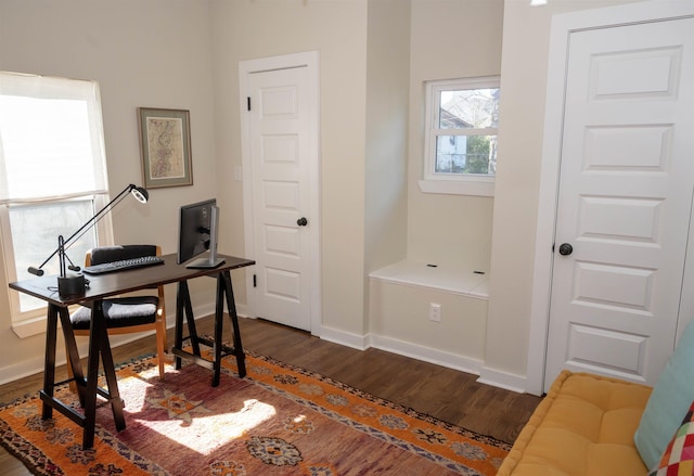 office area with dark hardwood / wood-style floors