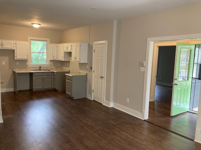 kitchen with white cabinetry, dark wood-type flooring, and sink