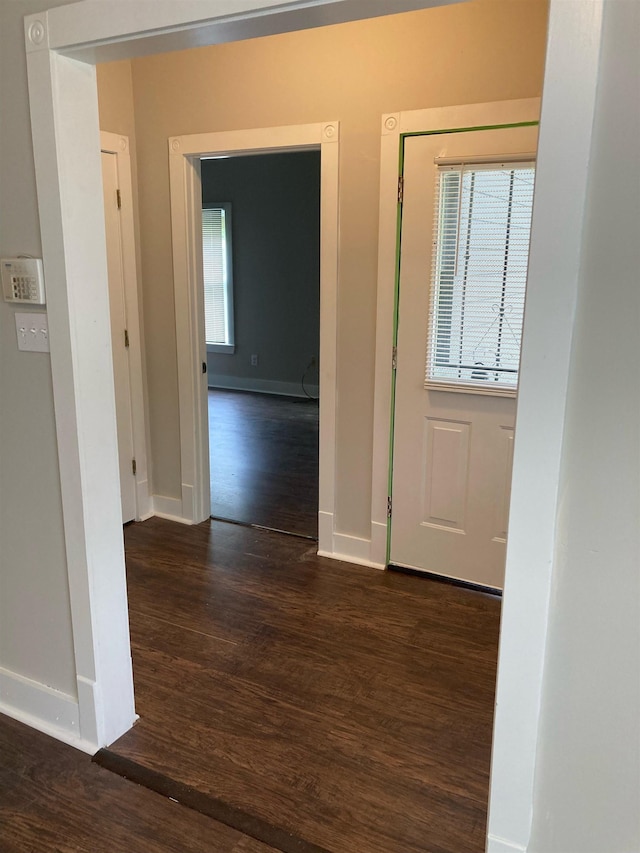 corridor featuring dark hardwood / wood-style floors