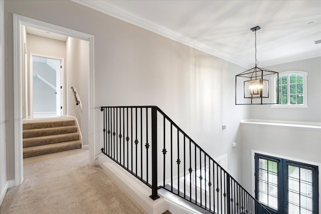 680 Magnolia Ln, Piperton, TN 38017 - staircase with a chandelier, carpet, and crown molding