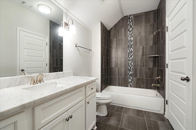 680 Magnolia Ln, Piperton, TN 38017 - bathroom with vanity, shower / tub combination, lofted ceiling, and tile patterned floors
