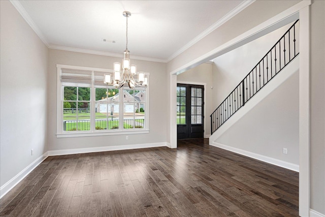 680 Magnolia Ln, Piperton, TN 38017 - entryway with a chandelier, dark wood-type flooring, ornamental molding, and french doors