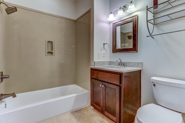 full bathroom with shower / tub combination, vanity, and toilet