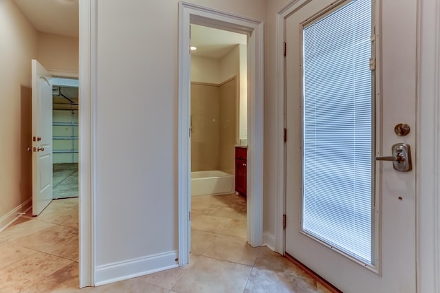 interior space featuring light tile patterned floors