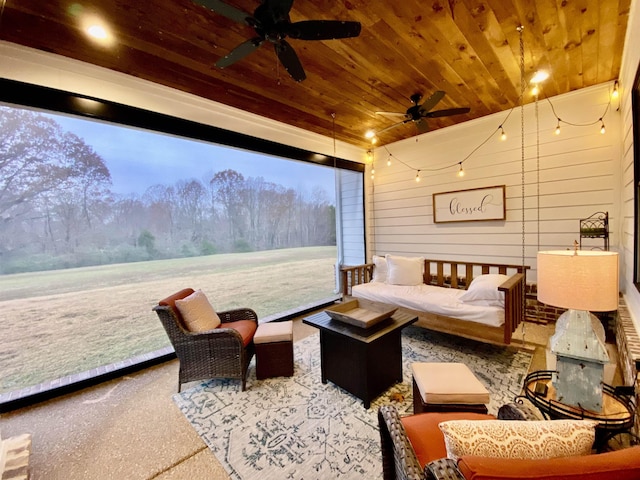 exterior space with an outdoor living space and ceiling fan