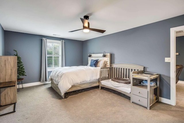 bedroom featuring carpet and ceiling fan