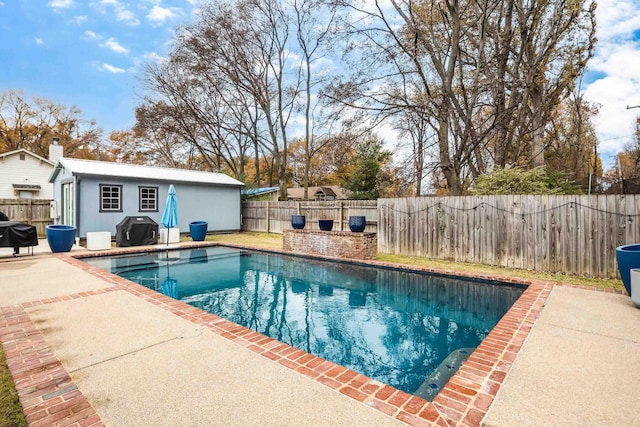 view of swimming pool with area for grilling and a patio area