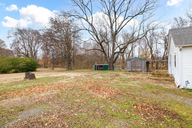 view of yard with a storage shed