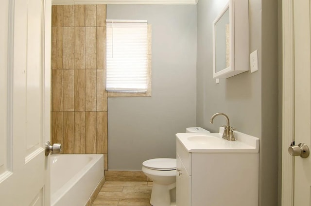 bathroom featuring hardwood / wood-style flooring, vanity, and toilet