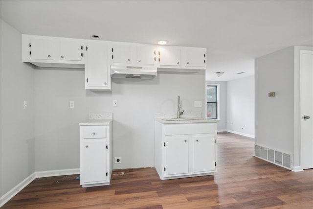 kitchen featuring white cabinetry, dark wood-type flooring, and sink