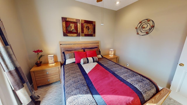 bedroom featuring parquet flooring