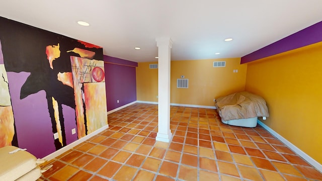 basement with tile patterned flooring