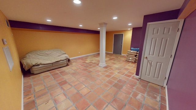 basement with tile patterned flooring