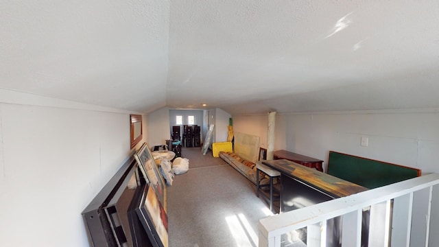 additional living space featuring a textured ceiling and lofted ceiling