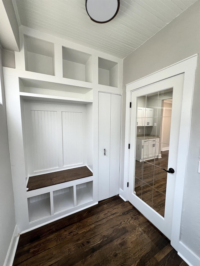 mudroom with dark hardwood / wood-style flooring